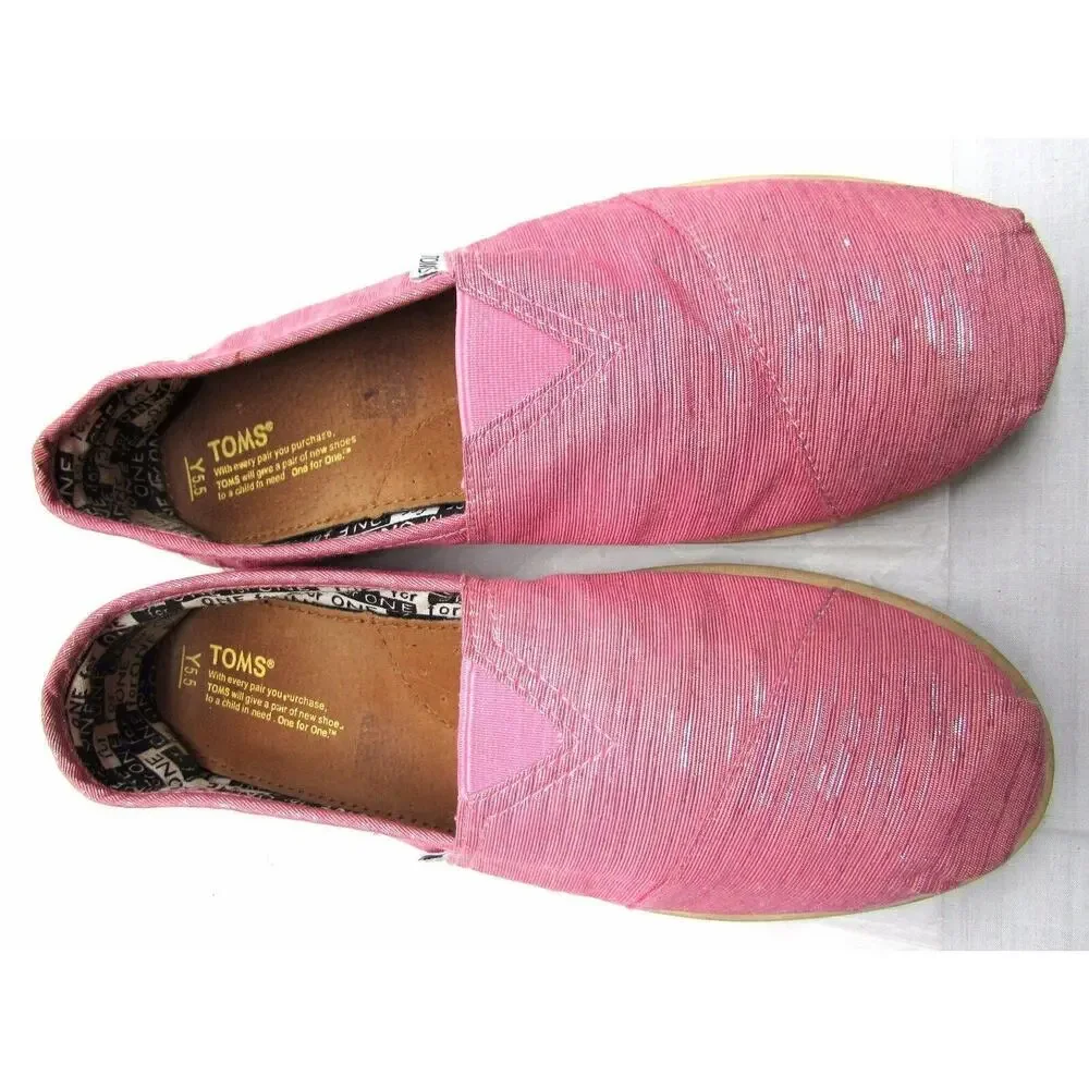 Tom's youth 5.5 pink girls loafers shoes comfort flats